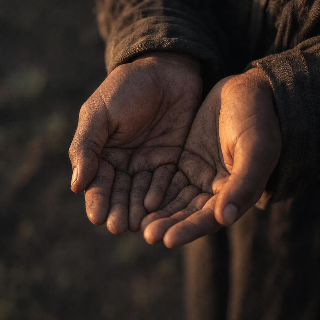 A pair of open, empty hands held out in warm light